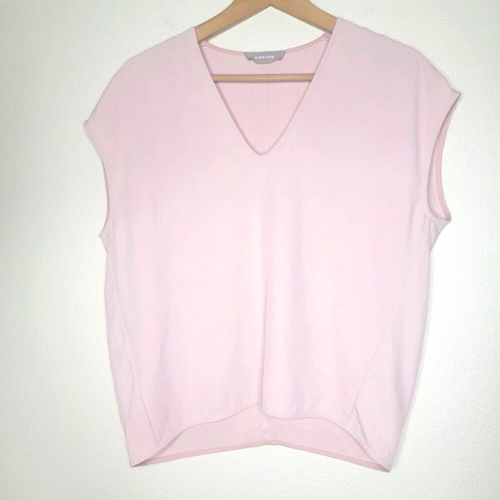 Everlane Japanese GoWeave Light Pink Rose Square Capsule Boxy V-Neck Tee Size 0 - Picture 3 of 12